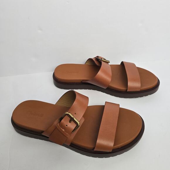 Madewell Women’s Brown Leather Double Strap Slide Sandals 8.5 Minimalist Resort - Picture 2 of 5